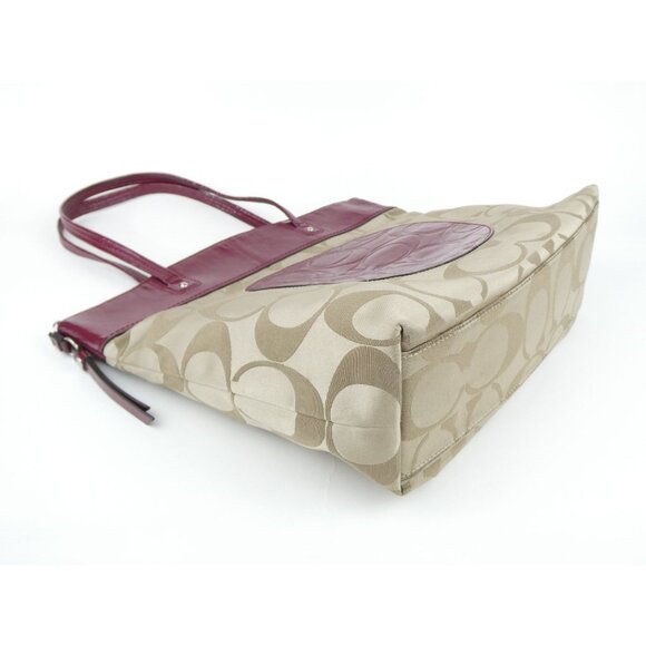 Coach Signature Khaki Burgundy Laura Tote Shoulder Bag F18335 - Picture 5 of 14